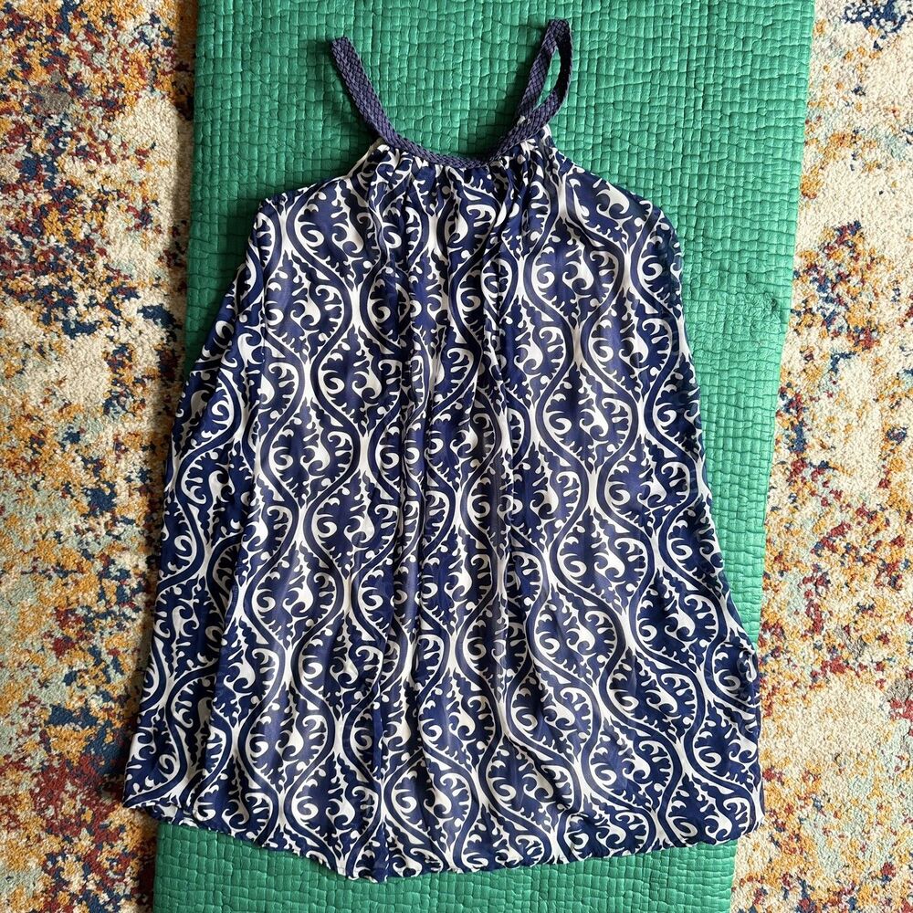 Vintage Charming Charlie Womens Blue White Damask Scoop Neck Tunic Dress Small
